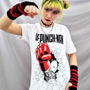 One punch man anime tshirt white unisex bnha mha hxh death note anime saitama